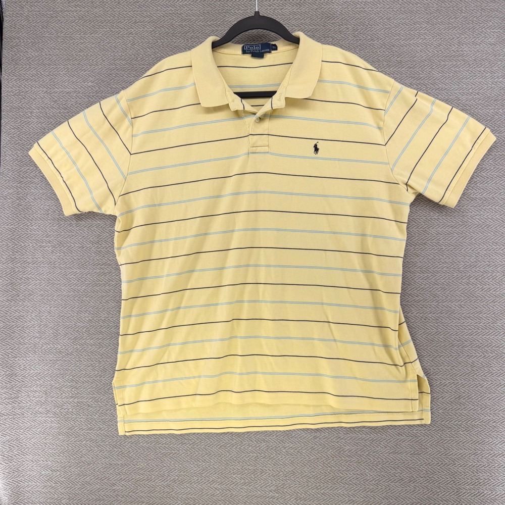 Polo Ralph Lauren Polo XL Yellow Cotton Striped Short Sleeve Preppy Pony Logo - Picture 2 of 9
